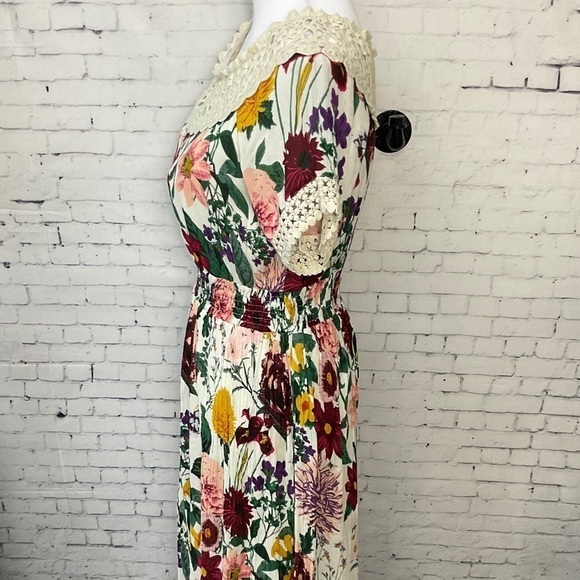 Philosophy Women Floral Maxi Dress Multi Color Lace Boat Neck Stretch Size S - Picture 5 of 10